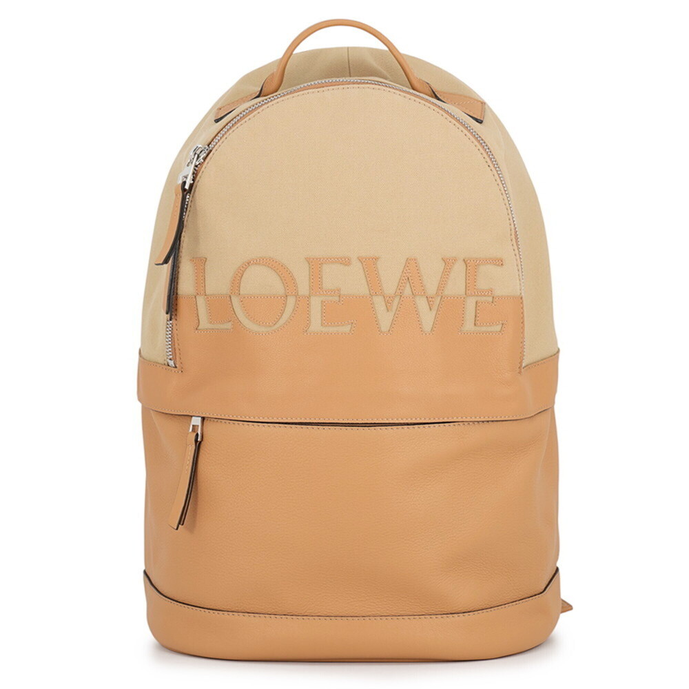 Loewe Round Backpack, Calf Leather, Canvas, B314278X01, LOEWE Handbag, Beige,
